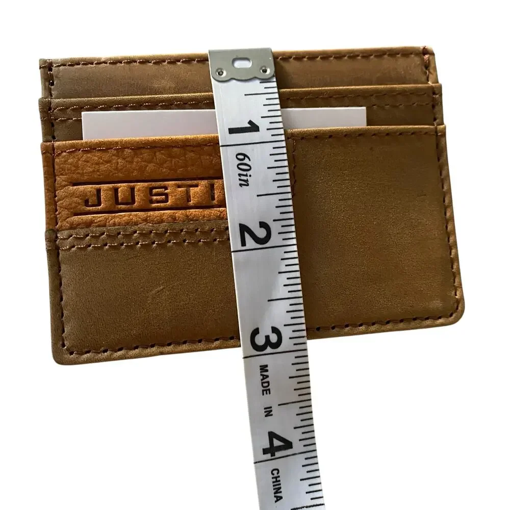 NWT Men's Justin Two Tone Chestnut Genuine Leather Card Wallet w/ Embossed Logo